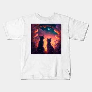 Adorable Two Cats Looking At Sunset Kids T-Shirt